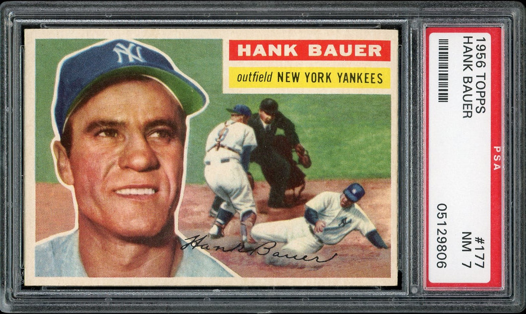 1956 Topps #177 Hank Bauer Gray Back New York Yankees PSA 7 NM