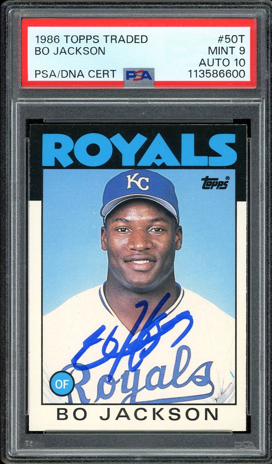 1986 Topps Traded #50T Bo Jackson Rookie Auto Kansas City Royals PSA 9 Auto 10